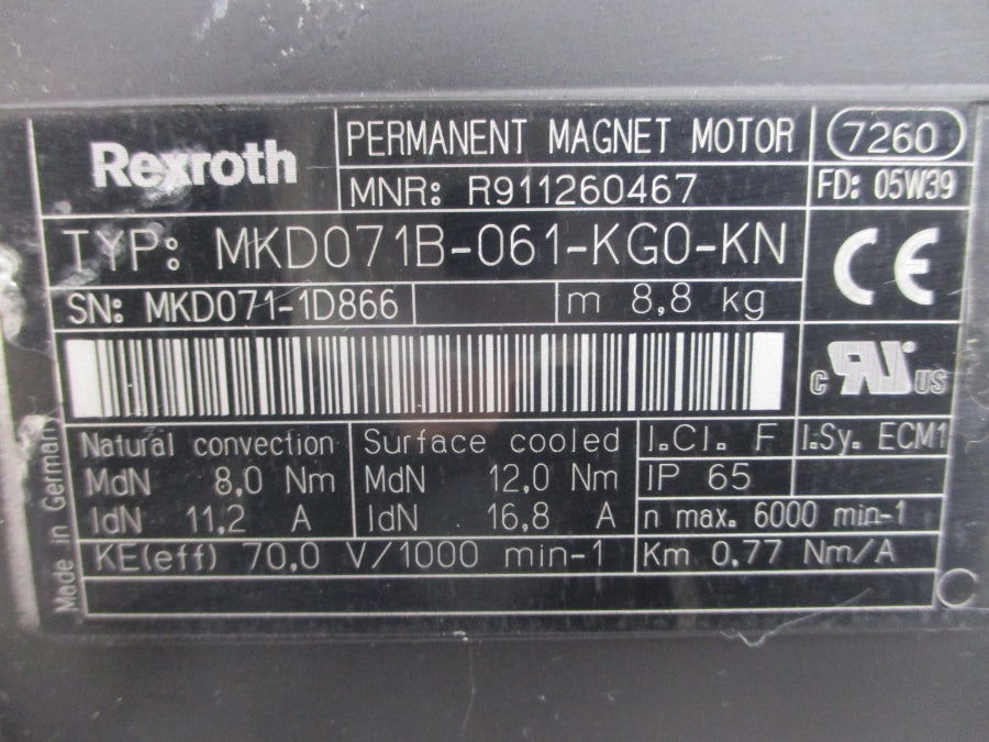 REXROTH MKD071B-061-KG0-KN R911260467 70.0V 11.2/16.8A NSNP
