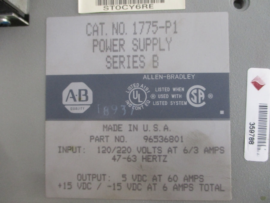 ALLEN BRADLEY 1775-P1 SER. B 120/220V 6/3A UNMP