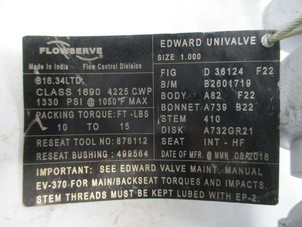 FLOWSERVE D36124F22 1330PSI 1.000" NSNP
