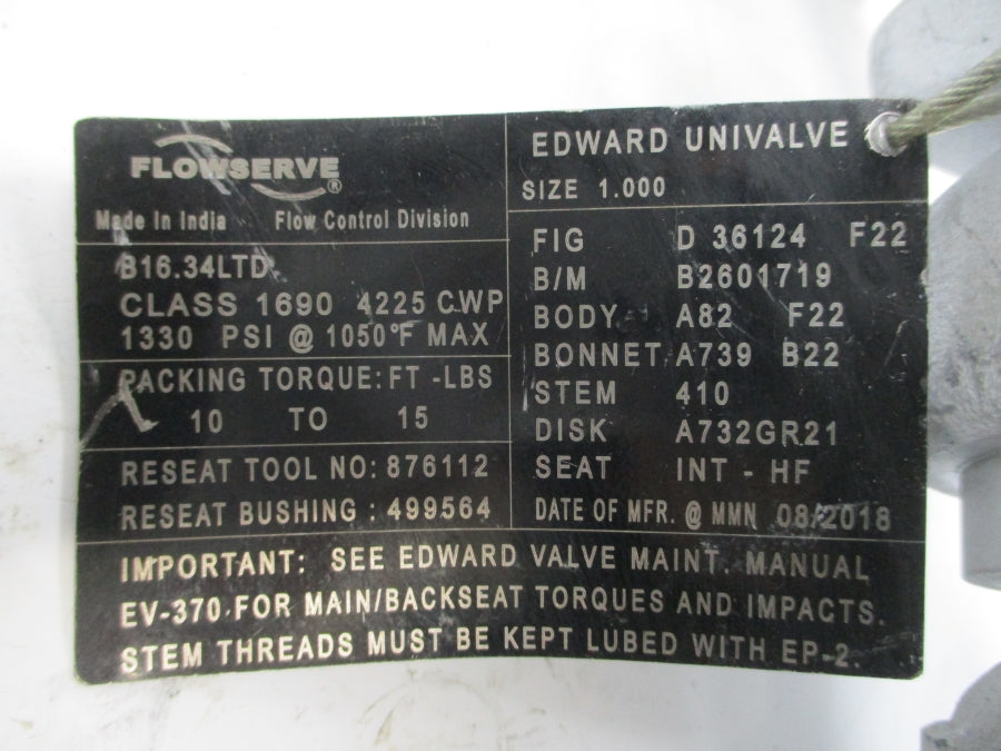 FLOWSERVE D36124F22 1330PSI 1.000" NSNP