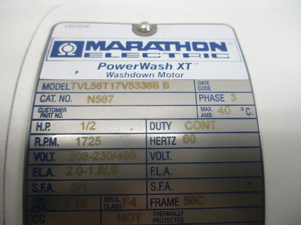 MARATHON ELECTRIC N567 056T17V5336 208-230/460V 2.0-1.8/.9A NSMP