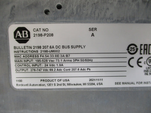 ALLEN BRADLEY 2198-P208 SER. A 195-528VAC 73.1A NSMP