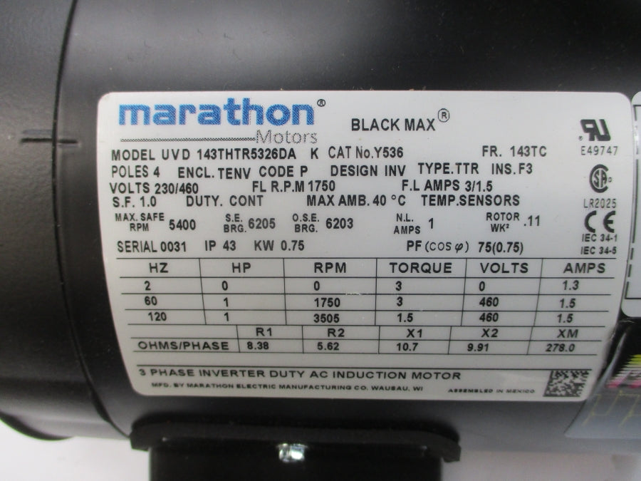 MARATHON Y536 143THTR5326 230/460V 3/1.5A NSMP