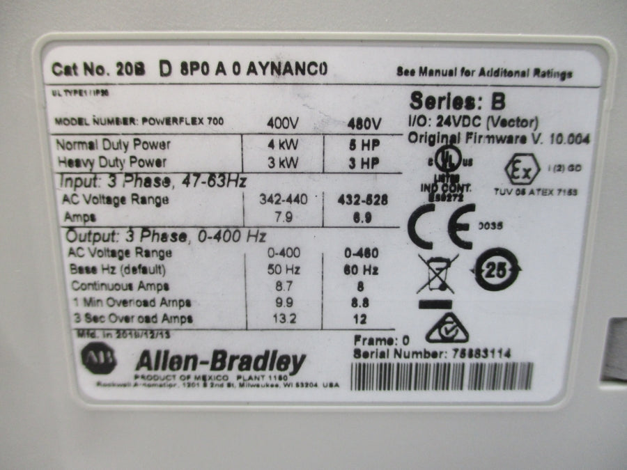 INDUSTRIAL SPARE PART 20BD8P0A0AYNANC0 SER. B F/W V.10.004 432-528VAC 6.9A NSNP