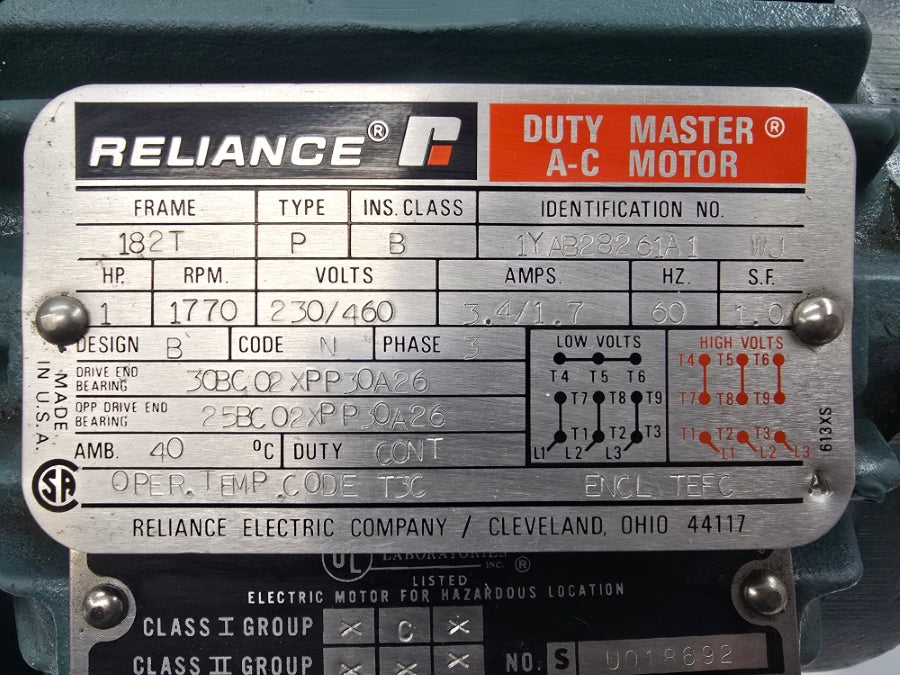 RELIANCE ELECTRIC 1YAB28261A1 230/460V 3.4/1.7A NSNP