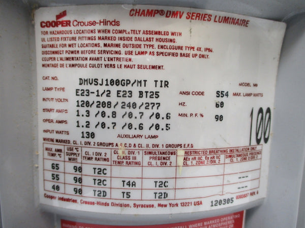 CROUSE-HINDS DMVSJ100GP/MT 277V 1.3A NSNP