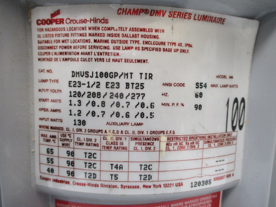 CROUSE-HINDS DMVSJ100GP/MT 277V 1.3A NSNP
