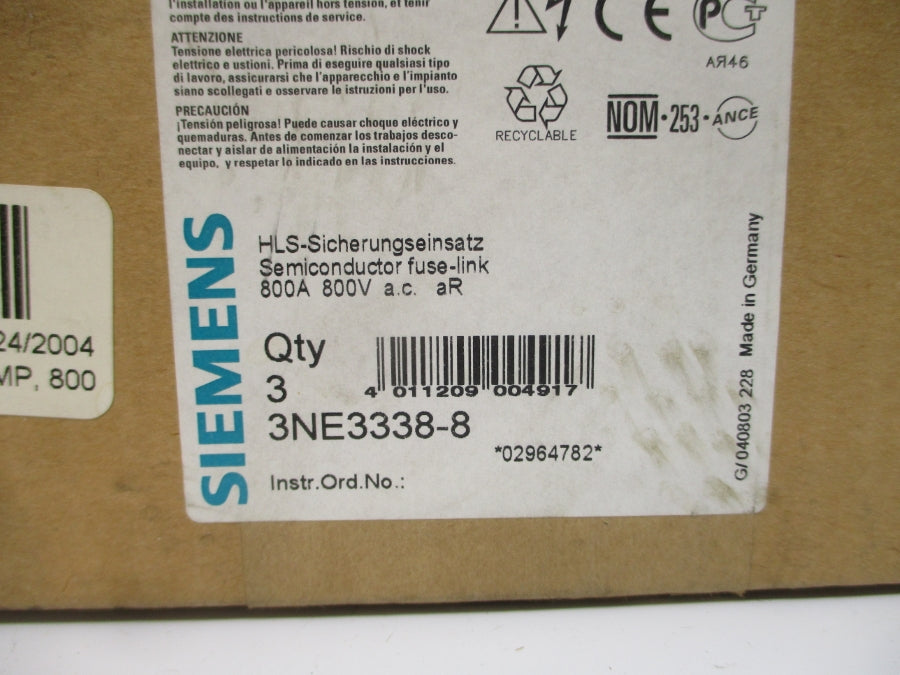 SIEMENS 3NE3338-8 800VAC 800A (PKG OF 3) NSMP