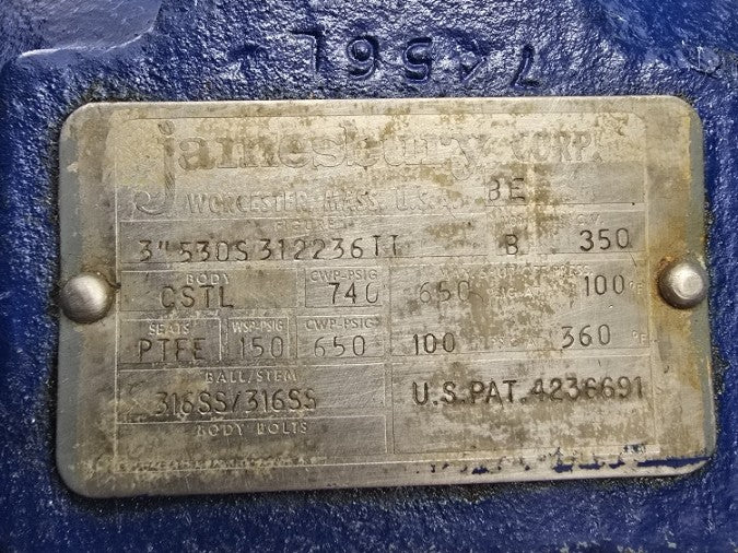 JAMESBURY 530S312236TT 100/650PSI 3" (BLUE) NSNP