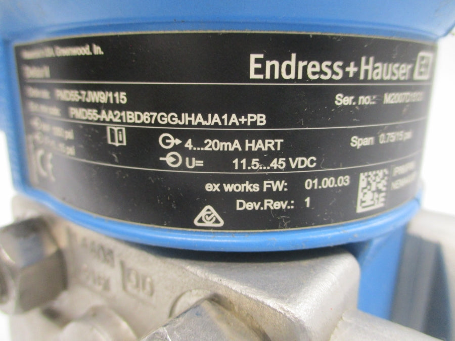 ENDRESS+HAUSER PMD55-AA21BD67GGJHAJA1A+PB 11.5-45VDC 1050PSI REV. 1 NSNP