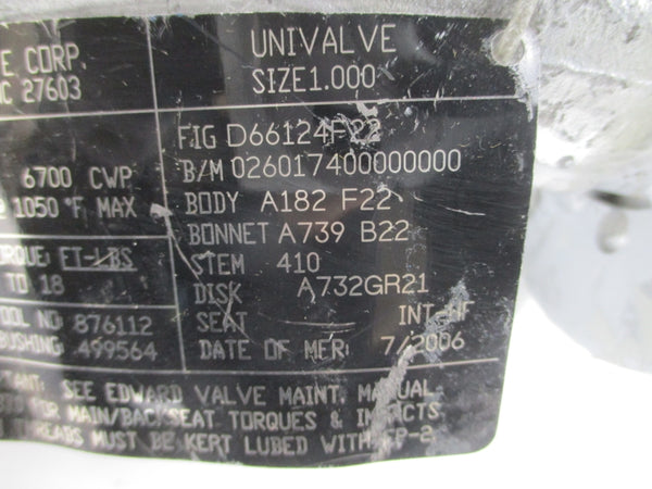 FLOWSERVE D66124F22 B16.34LTD 2205PSI 1.00" NSNP
