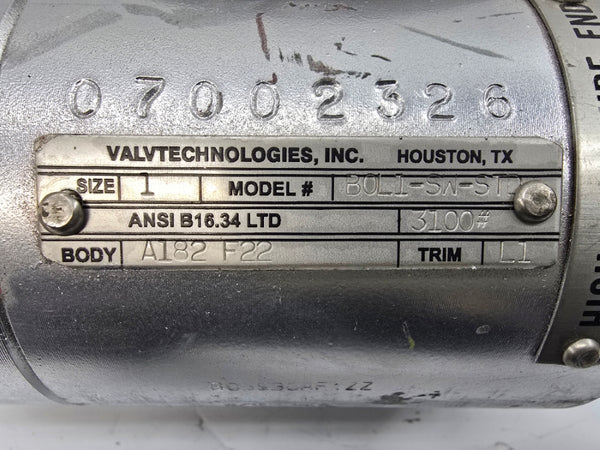 VALVTECHNOLOGIES BOL1-SW-STD 1" NSNP