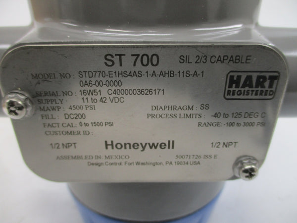 HONEYWELL STD770-E1HS4AS-1-A-AHB-11S-A-10A6-00-0000 11-42VDC -100-3000PSI 1/2" NSMP