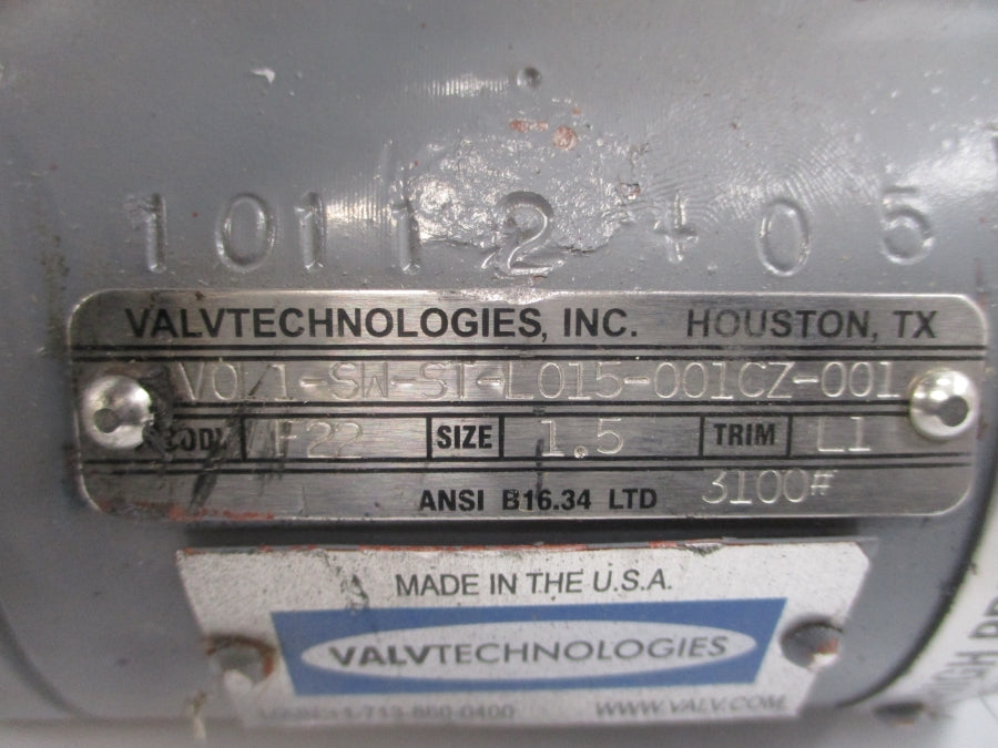VALVTECHNOLOGIES VOL1-SW-ST-L015-001CZ-001 1.5" NSNP