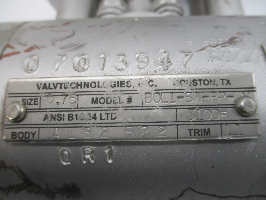VALVTECHNOLOGIES BOL1-SW-FP-LV 0.75" NSNP