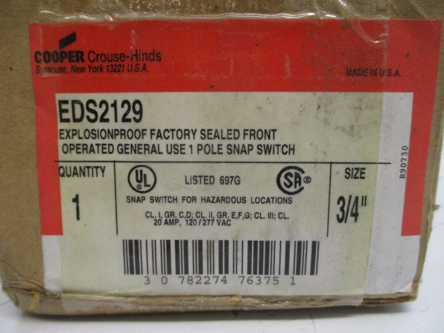 COOPER CROUSE-HINDS EDS2129 120/277VAC 20A 3/4" NSMP