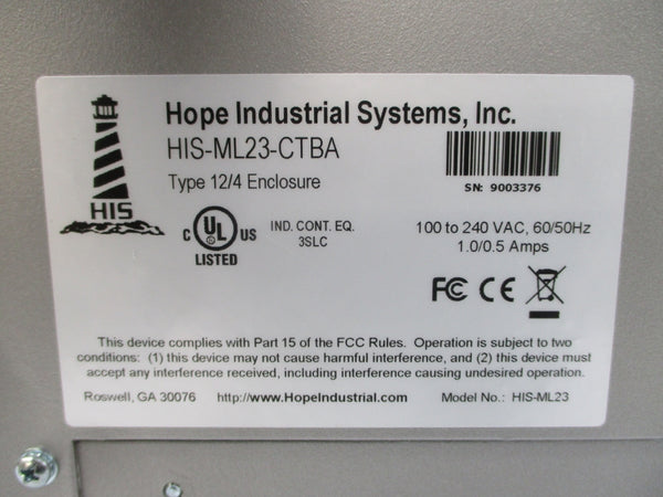 HOPE INDUSTRIAL SYSTEMS HIS-ML23-CTBA 100-240VAC 1.0/0.5A NSNP
