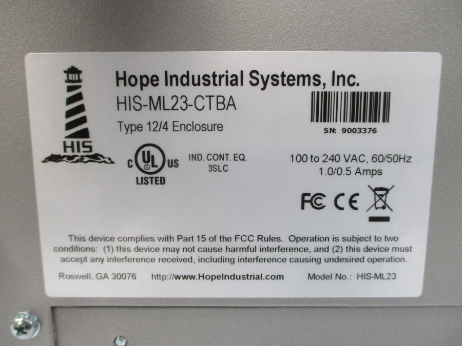 HOPE INDUSTRIAL SYSTEMS HIS-ML23-CTBA 100-240VAC 1.0/0.5A NSNP