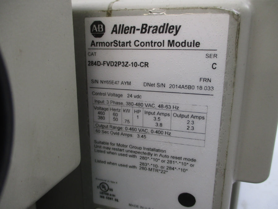ALLEN BRADLEY 284D-FVD2P3Z-10-CR SER. C F/W 18.033 380-480VAC 3.5/3.8A UNMP