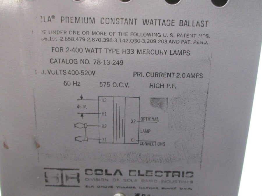 SOLA ELECTRIC 78-13-249 400-520V 2.0A UNMP