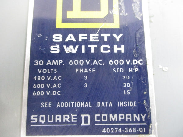 SQUARE D HU-361 SER. E1 600VAC 30A UNMP
