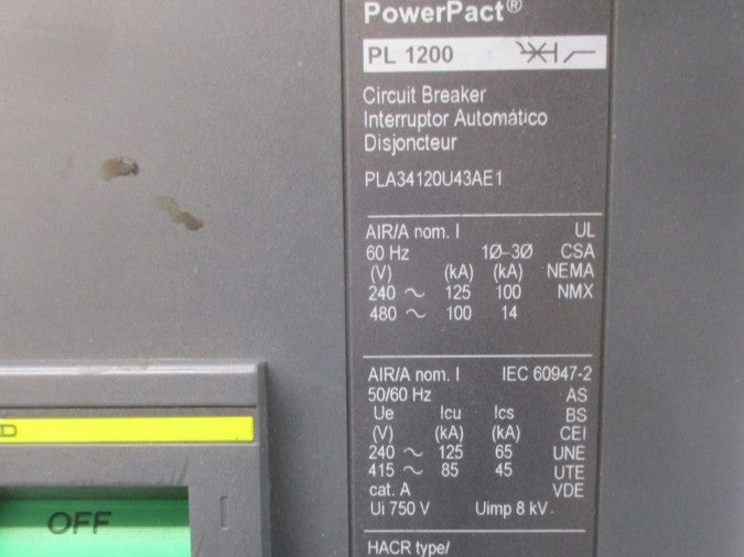 SQUARE D PLA34120U43AE1 750V 1200A UNMP