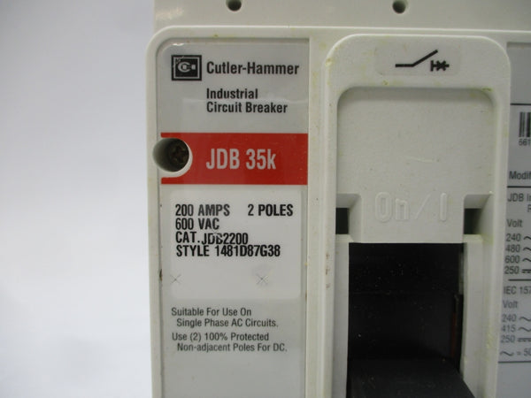 CUTLER HAMMER JDB2200 1481D87G38 SER. C 600VAC 200A NSMP