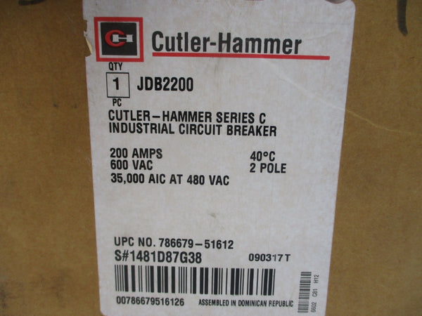 CUTLER HAMMER JDB2200 1481D87G38 SER. C 600VAC 200A NSMP