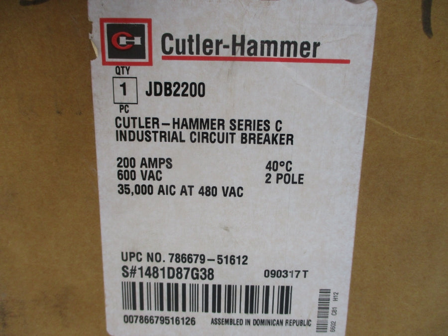 CUTLER HAMMER JDB2200 1481D87G38 SER. C 600VAC 200A NSMP