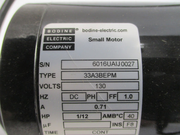 BODINE ELECTRIC 33A3BEPM 6016UA 130VDC 0.71A NSMP