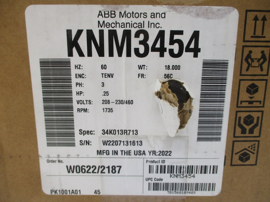BALDOR KNM3454 34K013R713 208-230/460V 1.1-1.2/.6A NSMP