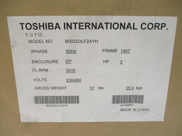 TOSHIBA B0032DLF2AYH 230/460V 7.6/3.8A NSMP