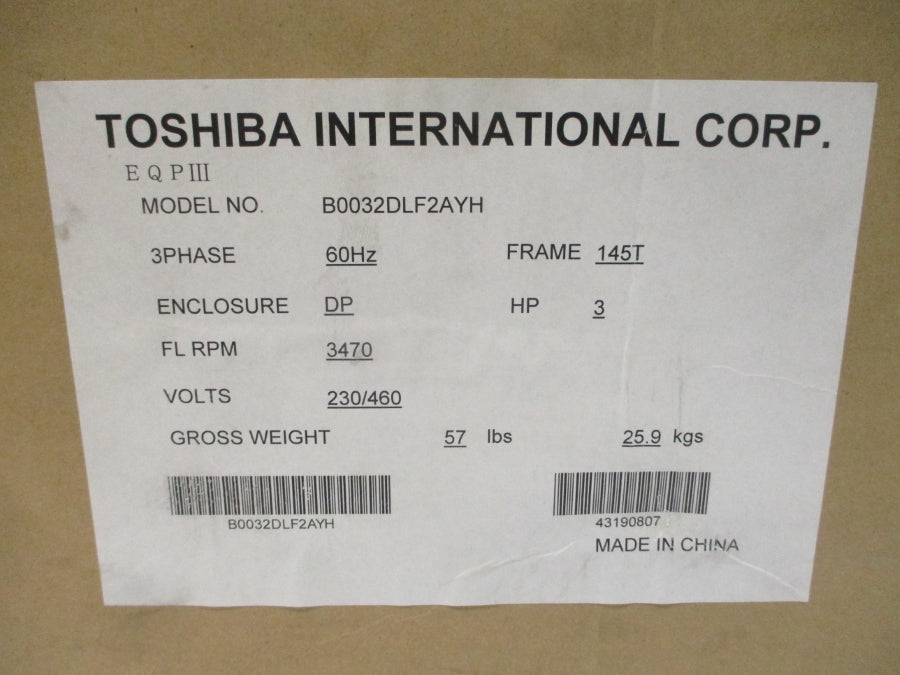 TOSHIBA B0032DLF2AYH 230/460V 7.6/3.8A NSMP