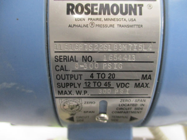ROSEMOUNT 1151GP7S22S1B3M7I5L4 12-45VDC 300PSI NSNP