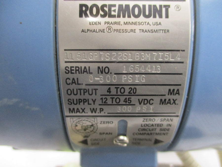 ROSEMOUNT 1151GP7S22S1B3M7I5L4 12-45VDC 300PSI NSNP