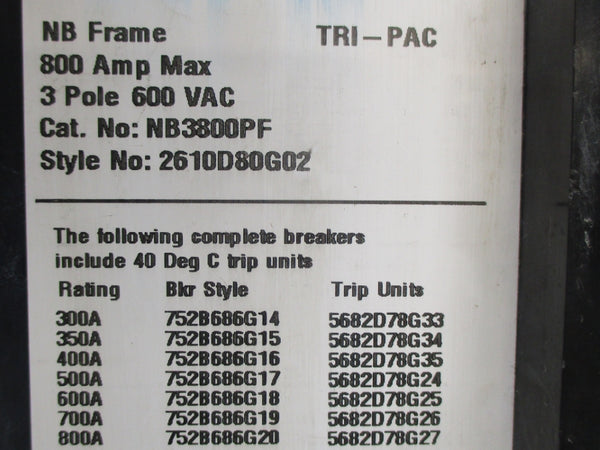 EATON NB3800PF 2610D80G02 600VAC 800A NSNP