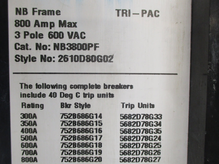 EATON NB3800PF 2610D80G02 600VAC 800A NSNP