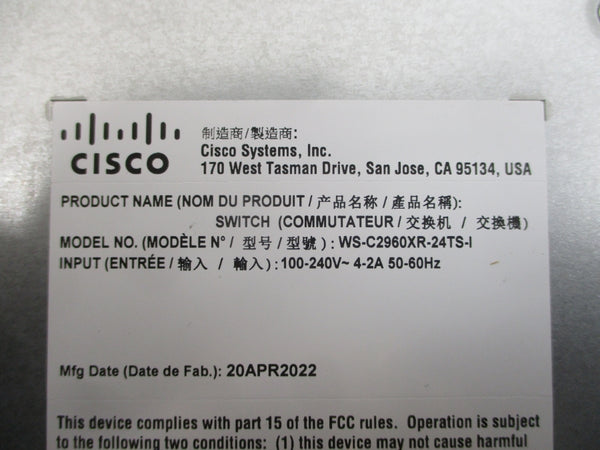 CISCO SYSTEMS WS-C2960XR-24TS-I 100-240V 4-2A NSMP