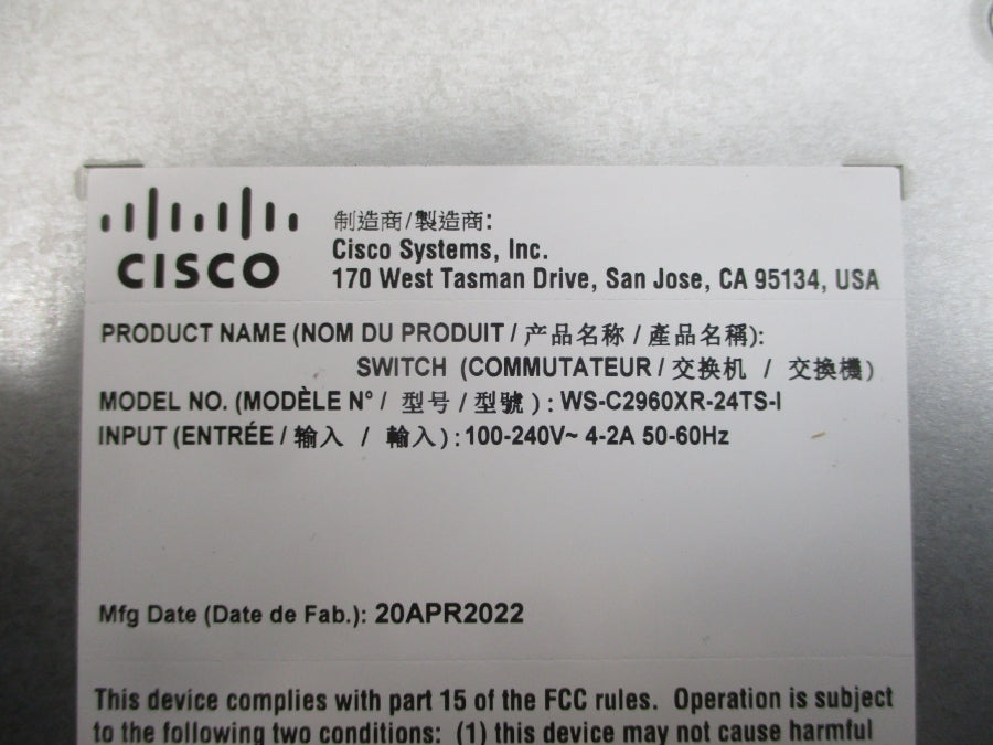 CISCO SYSTEMS WS-C2960XR-24TS-I 100-240V 4-2A NSMP