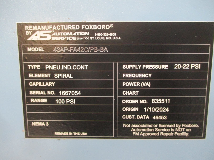 FOXBORO 43AP-FA42C/PB-BA 20-22PSI REMAN