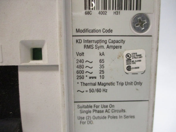 EATON KD3400F 1492D81G03 600V 400A UNMP