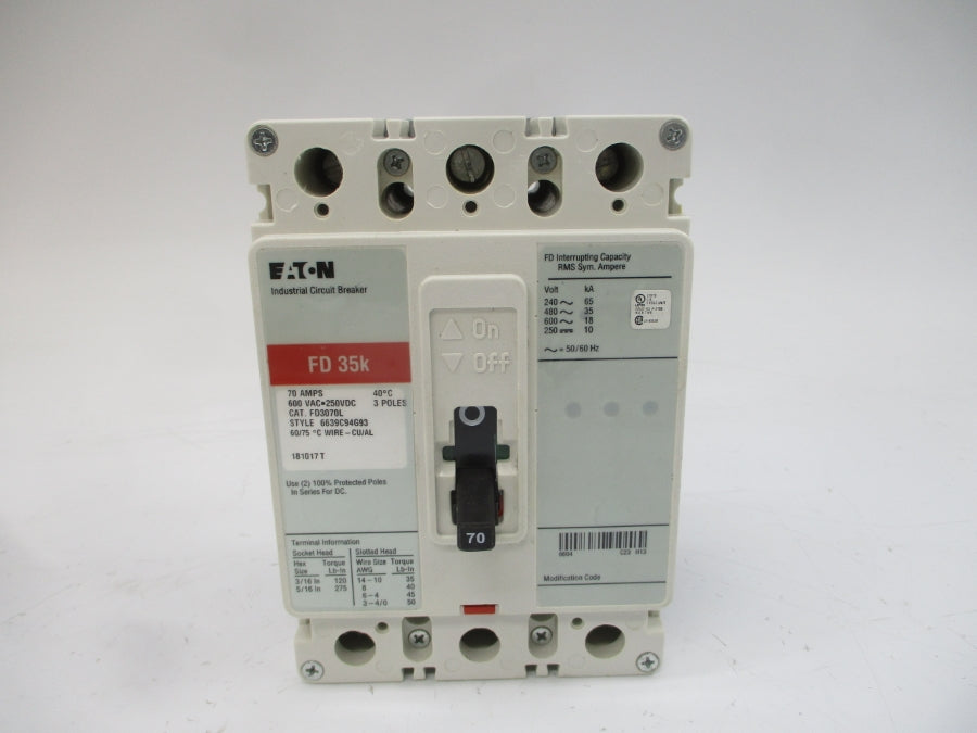 EATON FD3070L 6639C94G93 SER. C 600VAC 70A NSMP