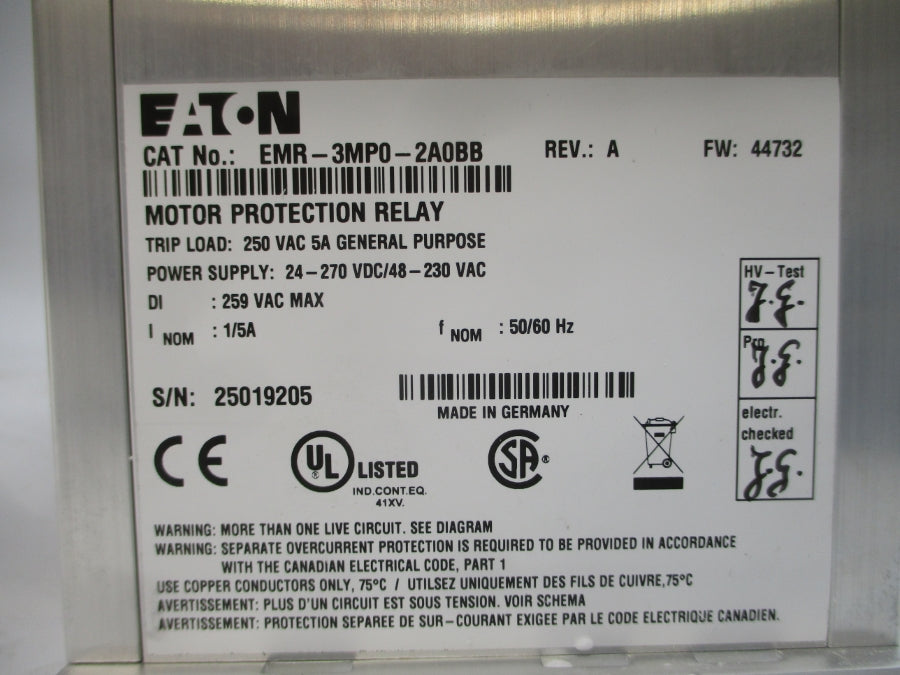 EATON EMR-3MP0-2A0BB1-1 65D1013G12 250VAC 5A REV. A NSMP