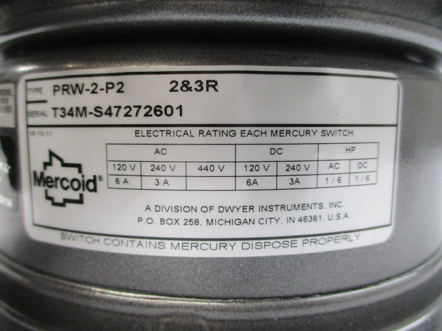 MERCOID PRW-2-P2 440VAC 6A 15/10PSI (AS PICTURED) NSNP