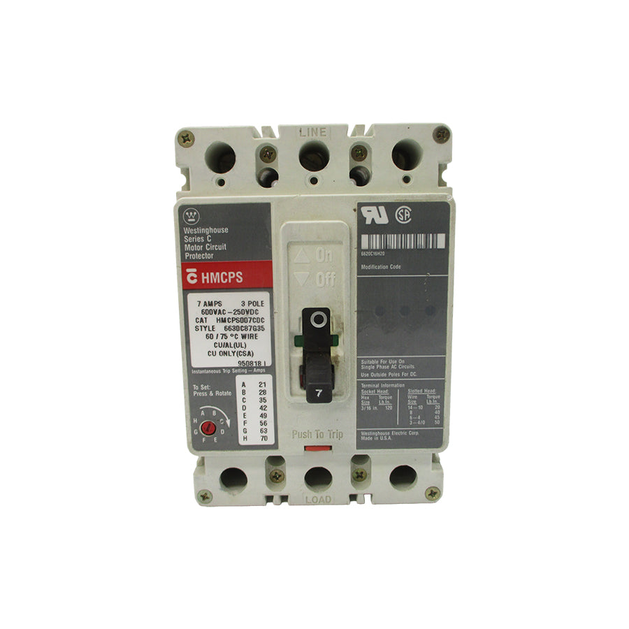 WESTINGHOUSE HMCPS007C0C 6630C87G35 SER. C 600VAC 7A UNMP