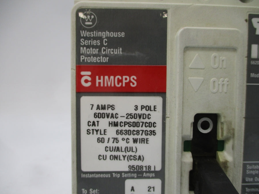 WESTINGHOUSE HMCPS007C0C 6630C87G35 SER. C 600VAC 7A UNMP