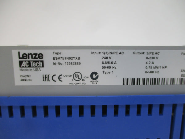 LENZE ESV751N02YXBXX1J46 13582889 240VAC 8.8/5.0A NSMP