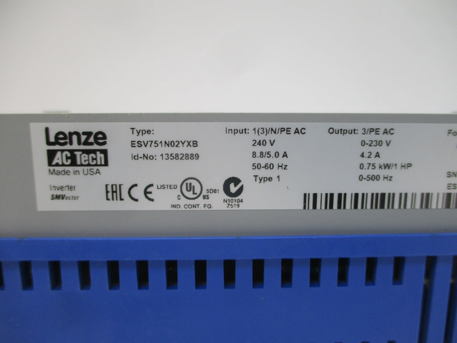 LENZE ESV751N02YXBXX1J46 13582889 240VAC 8.8/5.0A NSMP