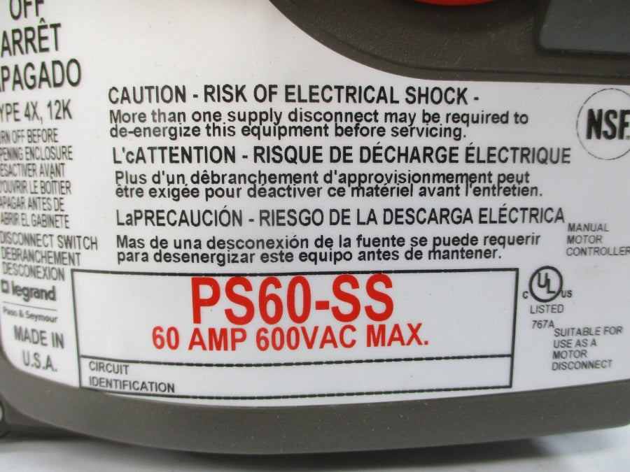 PASS & SEYMOUR PS60-SS 600VAC 60A NSMP