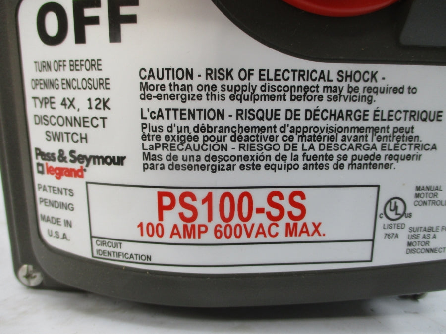 PASS & SEYMOUR PS100-SS 600VAC 100A NSMP